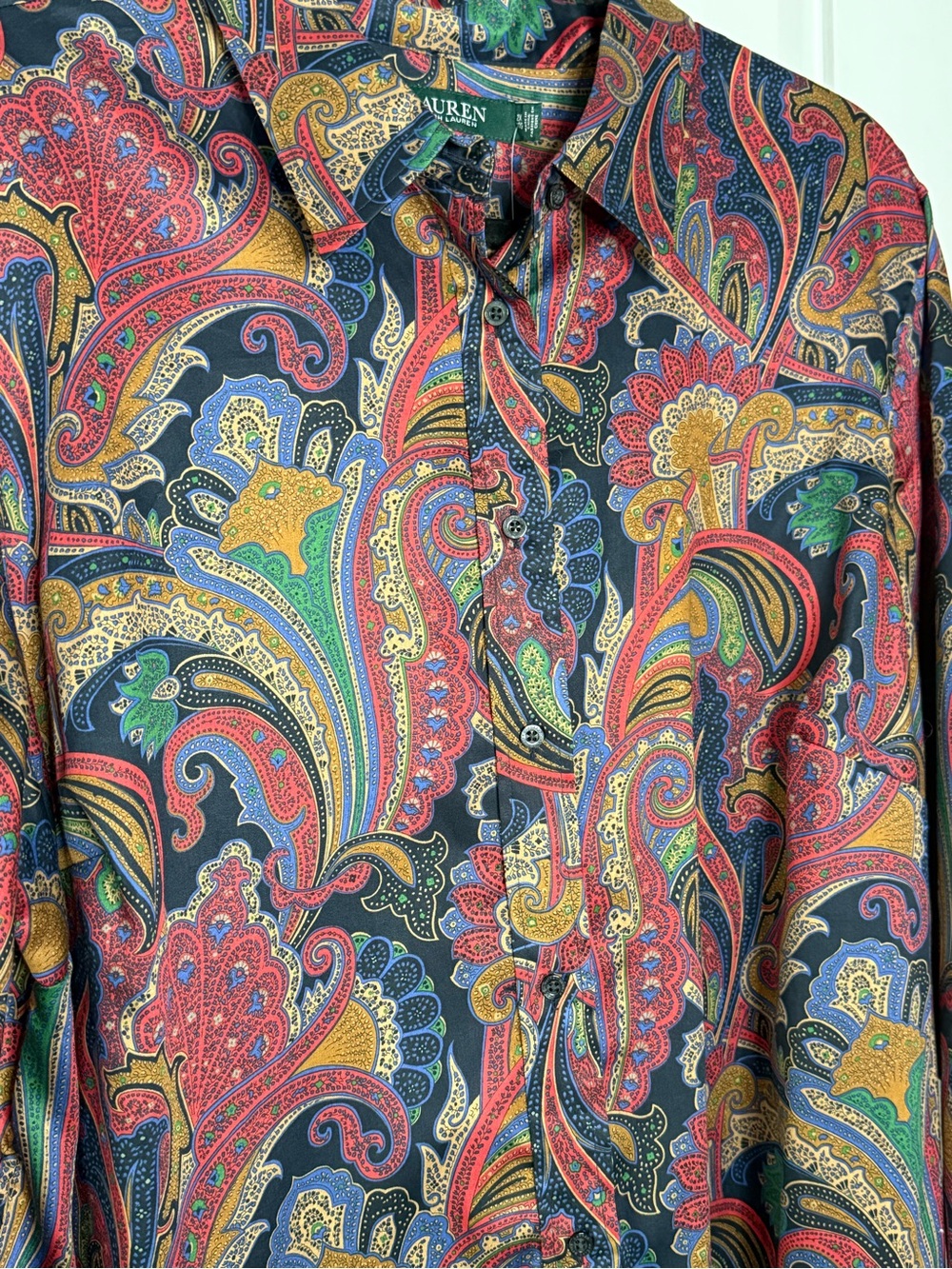 Lauren Ralph Lauren NWT Navy Paisley Cotton Button Down Shirt - 2X - Picture 4 of 11